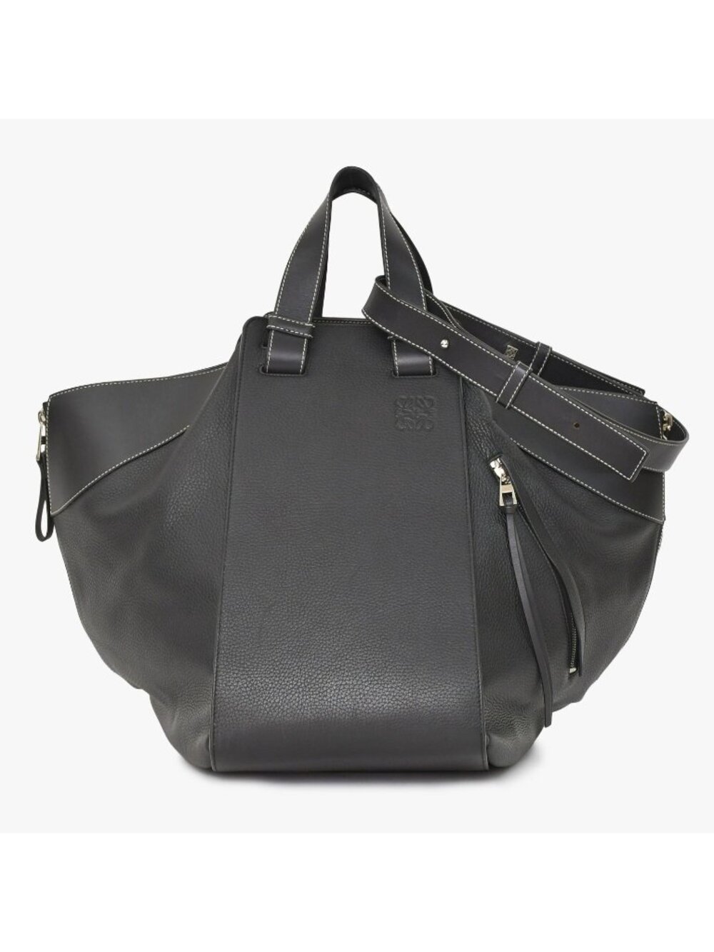 Loewe Hammock Large Shoulder Bag Leather Black Silver